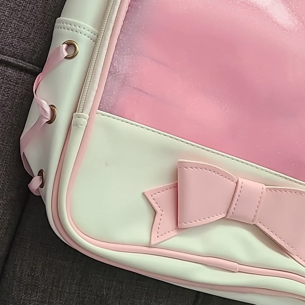 Donalworld white Pink bow backpack faux leather‎ NWT